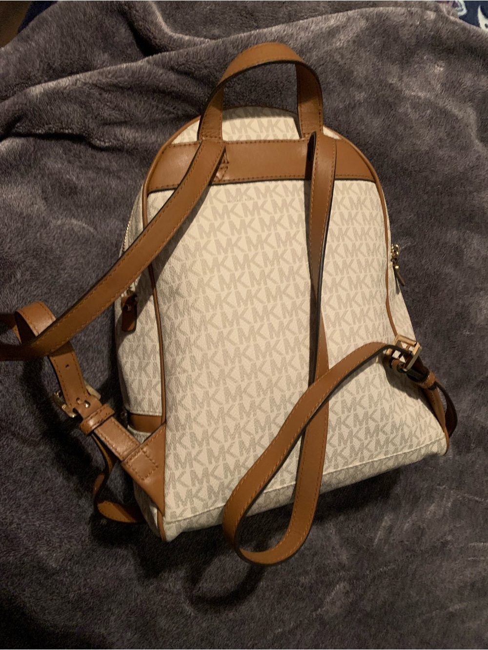 Michael Kors Cream and Brown Signature Logo Backpack - Picture 3 of 4
